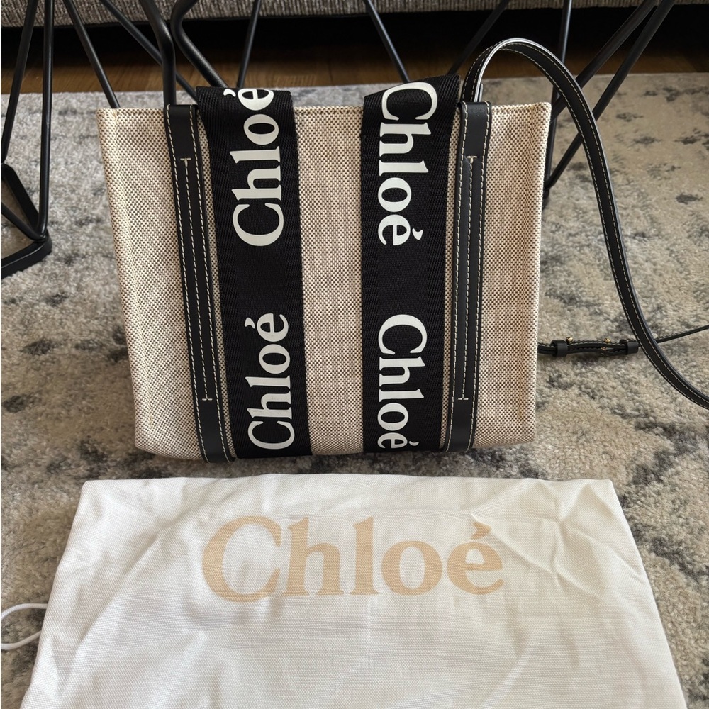 Chloé Canvas Tote Bag with Black Straps